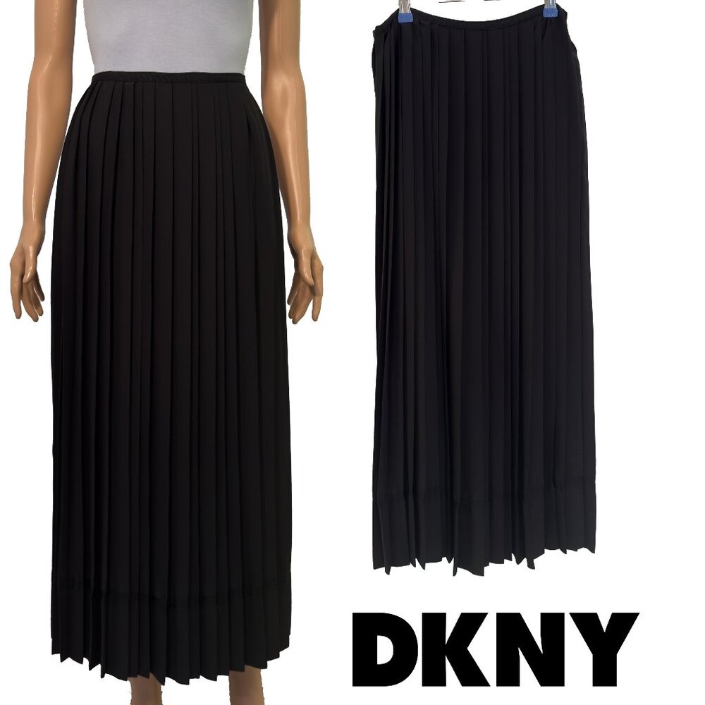 DKNY Pleated Black Ankle-Length Skirt Side-Zip | Size 04